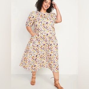 Floral Print All Day Midi Swing Dress in Wildflowers Print